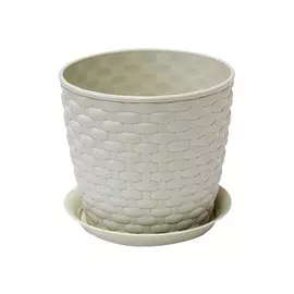 кашпо с поддоном РОТАНГ, диаметр 135 мм, 1 л, белый