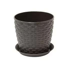 кашпо с поддоном РОТАНГ, диаметр 135 мм, 1 л, коричневый