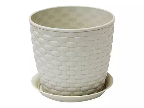горшок с поддоном Ротанг 1л d13,5см h12см молочный пластик