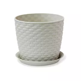 кашпо с поддоном РОТАНГ, диаметр 155 мм, 2 л, белый