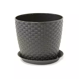 кашпо с поддоном РОТАНГ, диаметр 155 мм, 2 л, коричневый