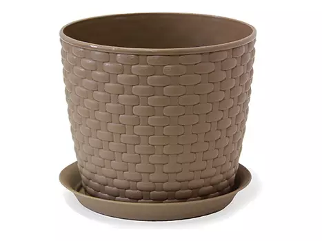 горшок с поддоном Ротанг 2л d15,5см h13,6см темно-бежевый пластик