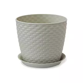 кашпо с поддоном РОТАНГ, диаметр 180 мм, 3 л, белый