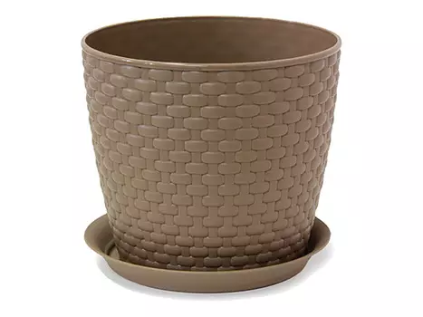 горшок с поддоном Ротанг 3л d18см h15,8см темно-бежевый пластик
