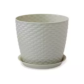 кашпо с поддоном РОТАНГ, диаметр 210 мм, 4,7 л, белый