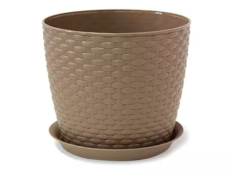 горшок с поддоном Ротанг 4,7л d21см h18см темно-бежевый пластик