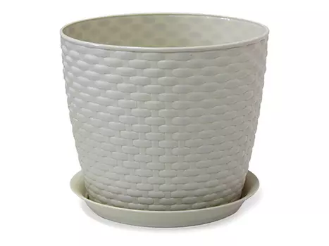 горшок с поддоном Ротанг 4,7л d21см h18см молочный пластик