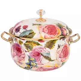 кастрюля AGNESS Пионы 4,8л 22см эмал.сталь с крышкой