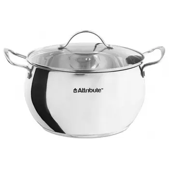 кастрюля ATTRIBUTE Optima 6,5л 24см нерж.сталь стекл.крышка индукция