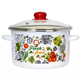 кастрюля Fresh Food 2л 16см эмал.сталь со стеклянной крышкой