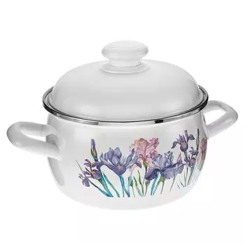 кастрюля HITT Ирисы 2л 18см эмал.сталь с крышкой