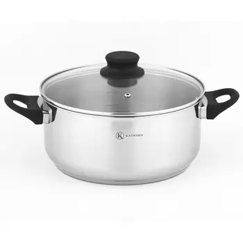 кастрюля КАТЮША Прима 1,9л 18см нерж.сталь стеклянная крышка индукция