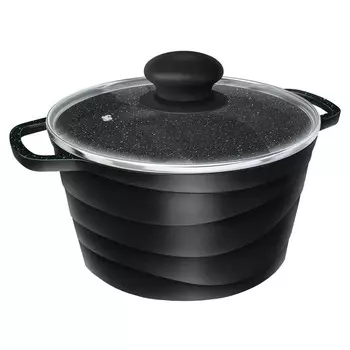 кастрюля НМП Каменная черный гранит 1,5л 18см антипр.покр. литой алюм. стеклянная крышка