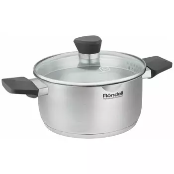 кастрюля RONDELL Strike Grey Ultra 4,8л 24см нерж.сталь стеклянная крышка индукция