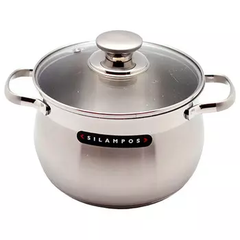 кастрюля SILAMPOS Роял 3,1л 18см нерж.сталь стеклянная крышка индукция