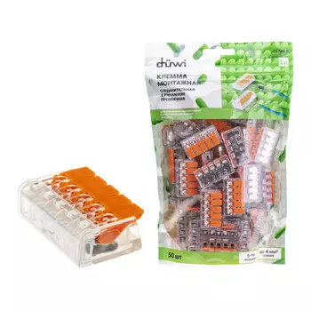 клемма рычажковая DUWI 5-проводная СМК 223-415 0.5-4 кв.мм 50шт прозрачная