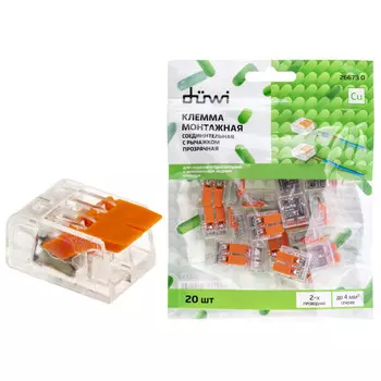 клемма соединительная DUWI 2-проводные 4 кв.мм СМК 223-412 20 шт прозрачный