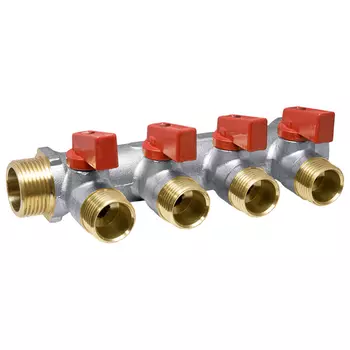 коллектор 3/4"х1/2" НР с отсекающими кранами 4 выхода