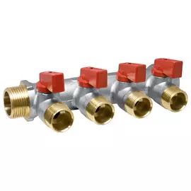 коллектор 3/4"х1/2" НР с отсекающими кранами 4 выхода