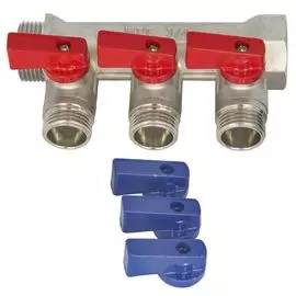 коллектор 3 выхода 3/4"х1/2" НР с отсекающими кранами латунь