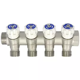 коллектор 4 выхода 3, 4" х 1, 2" НР, с регулирующими вентилями