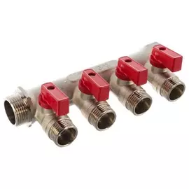 коллектор 4 выхода CTM 3/4" х 1/2" НР латунь с отсекающими кранами