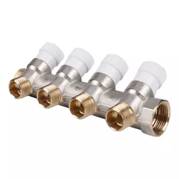 коллектор 4 выхода STOUT 3/4" х 1/2" НР с регулирующими вентилями латунь