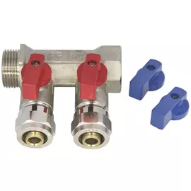 коллектор для металлопластиковых труб, 3, 4"х16 с отсекающими кранами, 2 выхода