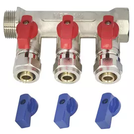 коллектор для металлопластиковых труб, 3, 4"х16 с отсекающими кранами, 3 выхода