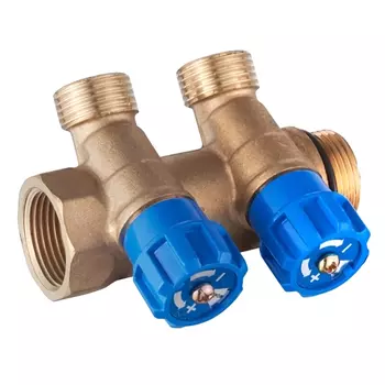 коллектор LEDEME 2 выхода 3/4"х1/2" ВР-НР с регул вентилями латунь