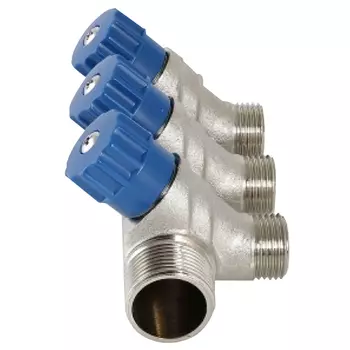 коллектор LEDEME 3 выхода 3/4"х1/2" ВР-НР с регул вентилями латунь