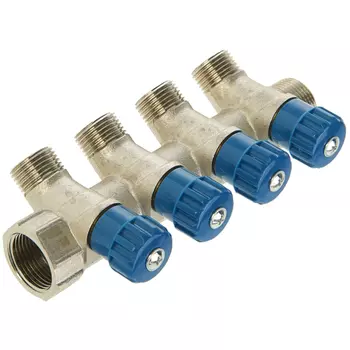 коллектор LEDEME 4 выхода 3/4"х1/2" ВР-НР с регул вентилями латунь