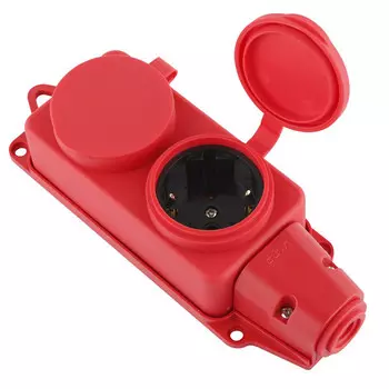 колодка 2 гнезда DUWI с крышкой с/з IP44 16A красный
