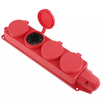 колодка 4 гнезда DUWI с крышкой с/з IP44 16A красный