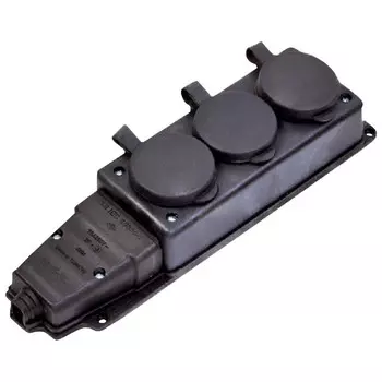 колодка штепсельная NE-AD 3 гнезда 16А с крышками с/з IP44 каучук черный, красный