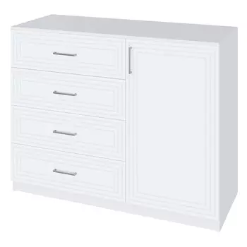 комод 1 дверь 4 ящика Trisha Base 934x1200x440мм МДФ/ЛДСП белый мат/белый шагрень