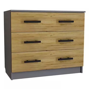 комод 3 ящика 885х426х726мм ЛДСП графит/дуб крафт золотой