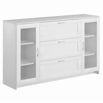 комод СИРИУС 2 двери со стеклом и 3 ящика 1560х950х412мм ЛДСП белая