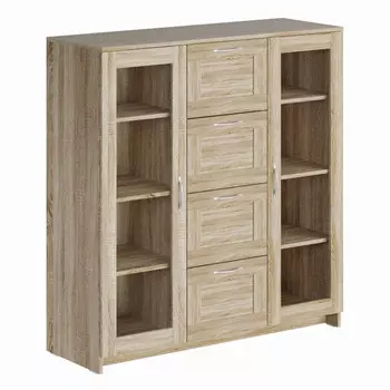 комод СИРИУС 2 двери со стеклом и 4 ящика 1170х1230х412мм ЛДСП сонома