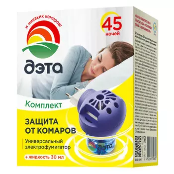 комплект ДЭТА фумигатор + жидкость 45 ночей от комаров 30мл