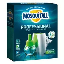комплект MOSQUITALL Профессиональная защита фумигатор + жидкость 30 ночей от комаров