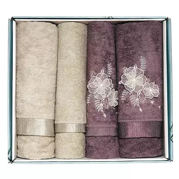 комплект полотенец махр. TAC Bambu 2шт 50х90см, 2шт 85х150см сиреневый/бежевый, арт.9795-46417
