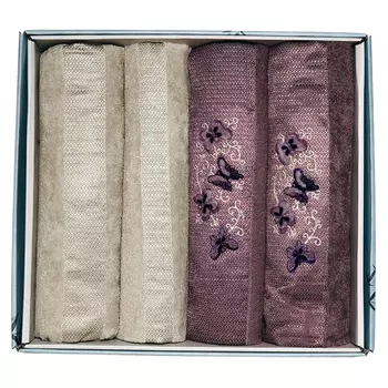 комплект полотенец махр. TAC Bambu 2шт 50х90см, 2шт 85х150см сиреневый/бежевый, арт.9795-46509