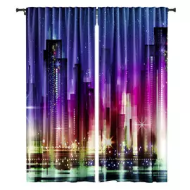 комплект штор на шт.ленте Nat Город габардин 145x265см 2шт синий, арт.77597