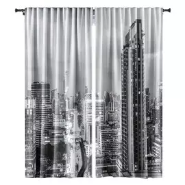 комплект штор на шт.ленте Nat Вечерний город габардин 145x265см 2шт серый, арт.77601