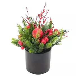 композиция в кашпо Еловая с ягодами и яблоками 20см