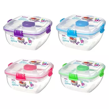 контейнер для салата SISTEMA To-Go 1,1л 10х20см с разделителями и приборами 4 замка пластик