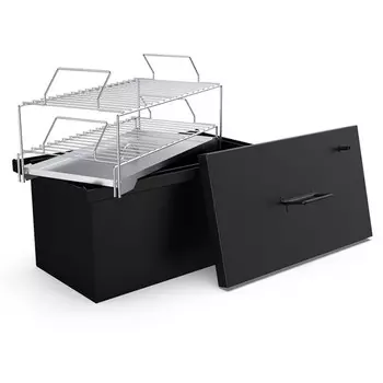коптильня Smoky Boom BLACK двухярусная с гидрозатвором 53,6х31,6х28,8см сталь 1,5мм
