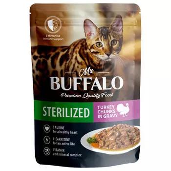 корм для кошек Баффало STERILIZED Индейка в соусе пауч 85г