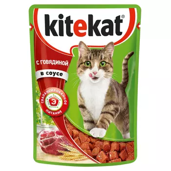 корм для кошек KITEKAT с говядиной в соусе 85г